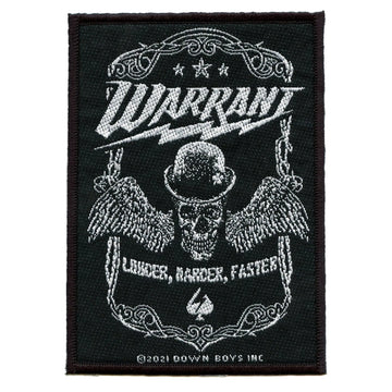 Warrant Louder Harder Faster Patch Metal Skull Wings Woven Iron On