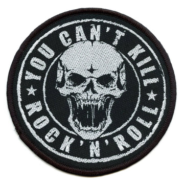 Cant Kill Rock N Roll Patch Music Skull Round Woven Iron On