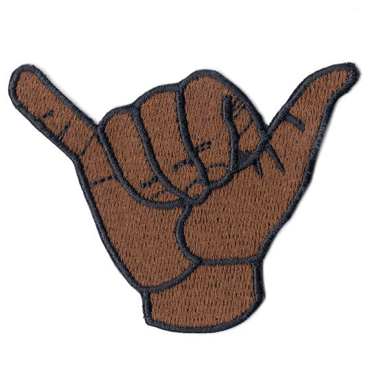 Brown Bro Hand Hang Loose Emoji Iron on Patch 