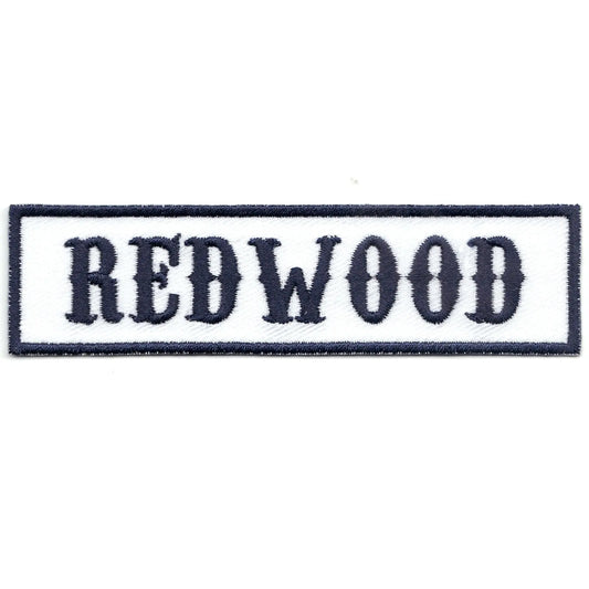 Redwood Blue On White Bikers Club Iron On Patch 