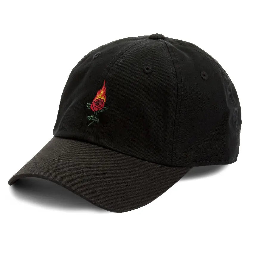 Rose on Fire Dad Hat Embroidered Curved Adjustable Baseball Cap 