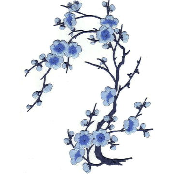 Blue Cherry Blossom Flowers Embroidered Iron on Patch 